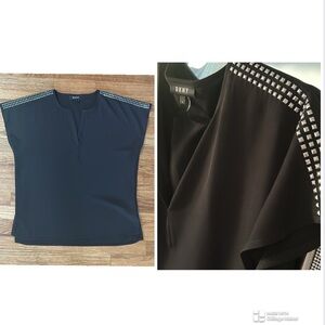 DKNY V Neck Beautiful Embelleshed Studded Oversized Blouse size Small